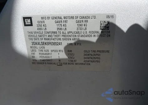 2015 GMC Terrain Slt-1 z USA, uszkodzony, nr VIN 2GKALSEK6F6365241